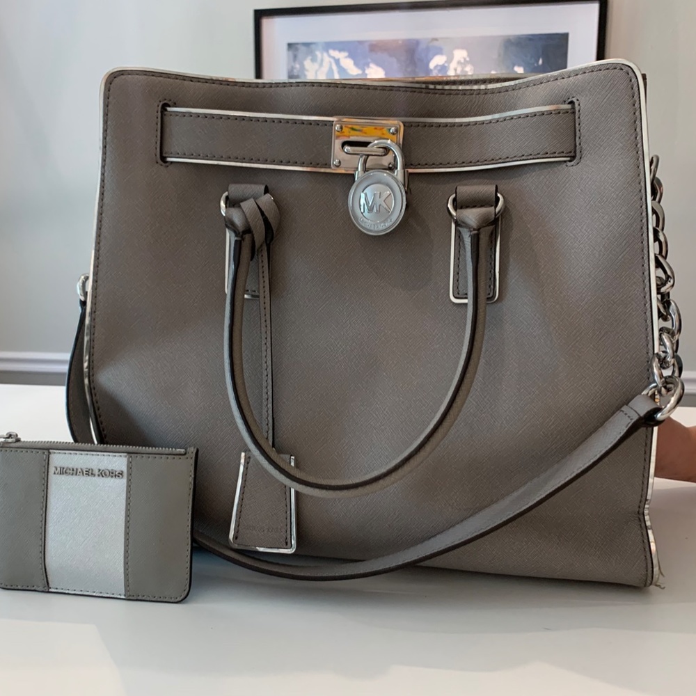 Michael Kors Hamilton Pearl Grey Large + Wallet